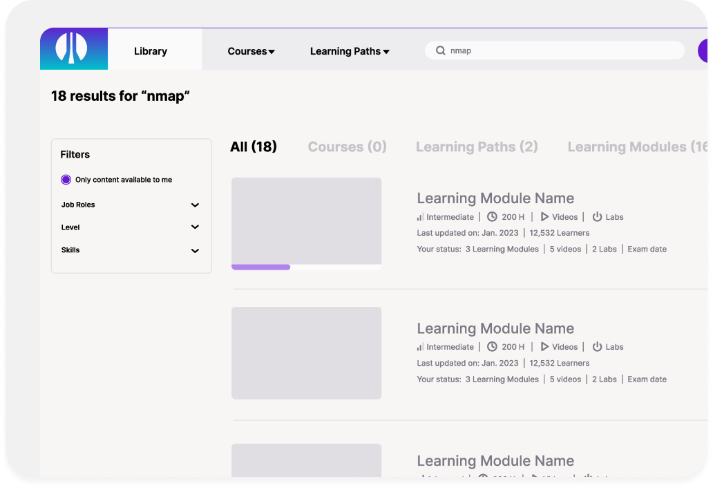 Learning Library Mid Fidelity mockups
